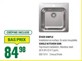 BMR ÉVIER SIMPLE offer