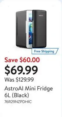 Walmart AstroAI Mini Fridge 6L (Black) offer