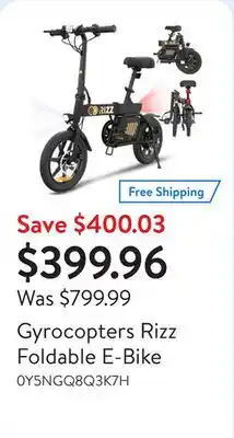 Walmart Gyrocopters Rizz Foldable E-Bike offer