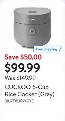 Walmart CUCKOO 6-Cup Rice Cooker (Gray) offer