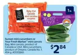 Walmart Sunset mini cucumbers or Your Fresh Market mini carrots offer