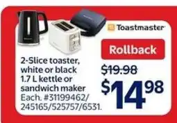 Walmart Toastmaster 2-Slice Toaster, Kettle, or Sandwich Maker offer