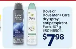 Walmart Dove or Dove Men+Care dry spray antiperspirant offer