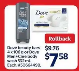 Walmart Dove beauty bars or Dove Men+Care body wash offer