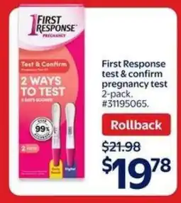 Walmart First Response test & confirm pregnancy test 2-pack offer