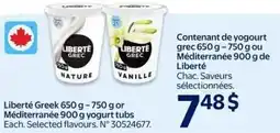Walmart Liberté Greek or Méditerranée yogurt tubs offer