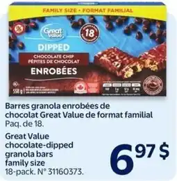 Walmart Great value chocolate-dipped granola bars offer