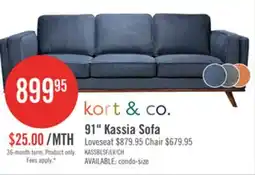The Brick Kort & Co. Kassia 90.6 Linen-Look Fabric Sofa with Wood Base and Legs - Blue offer