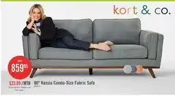 The Brick Kort & Co. Kassia 80 Linen-Look Fabric Condo Size Sofa with Wood Base and Legs - Grey offer