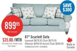 The Brick Made in Canada Scarlett 87 Chenille Fabric Sofa with Rolled Arms and Accent Pillows - Marine Blue offer