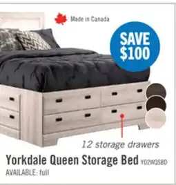 The Brick Yorkdale 12-Drawer Platform Bed with Headboard & Storage Frame, Made in Canada, White - Queen Size offer