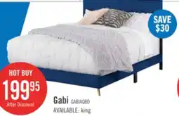 The Brick Gabi Upholstered Bed in Blue Velvet Fabric with Gold Finish Legs, Button Tufted - Queen Size offer