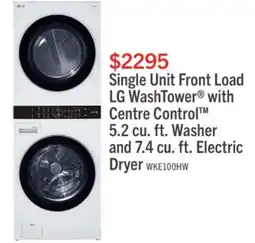 The Brick LG 5.2 Washer/7.4 Dryer Cu. Ft. Front-Load High-Efficiency Washtower - White - WKE100HWA offer