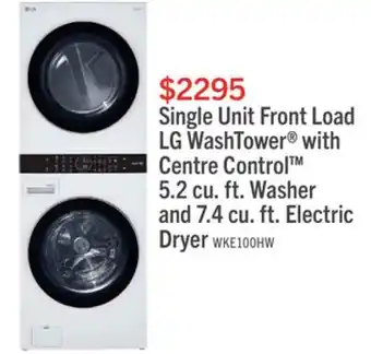 The Brick LG 5.2 Washer/7.4 Dryer Cu. Ft. Front-Load High-Efficiency Washtower - White - WKE100HWA offer