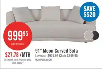 The Brick Moon 91 Fabric Curved Sofa with Accent Pillows - Wooly Almond White offer
