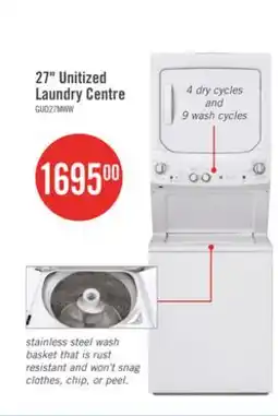 The Brick GE Unitized Spacemaker Washer and Electric Dryer Combination - GUD27ESMMWW offer