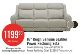 The Brick Reign 87 Top-Grain Genuine Leather Power Reclining Sofa with USB Ports - Deltona Moonshine Taupe offer