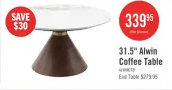 The Brick Alwin 31.5 Modern Round Coffee Table with White Sintered Stone Top - Brown offer