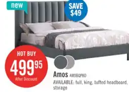 The Brick Amos Upholstered Platform Bed in Charcoal Fabric with Channelled Headboard - Queen Size offer
