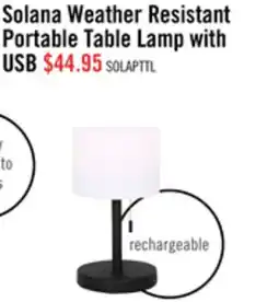 The Brick Solana 11 Modern Metal Acrylic Portable Indoor/Outdoor Table Lamp with USB Port - Black offer