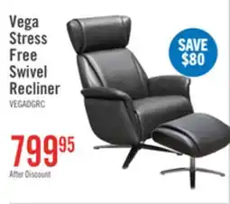 The Brick Vega 29.5 Faux Leather Stress Free Swivel Reclining Chair with Footrest and Aluminum Legs - Grey offer