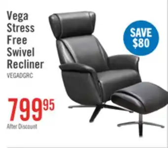 The Brick Vega 29.5 Faux Leather Stress Free Swivel Reclining Chair with Footrest and Aluminum Legs - Grey offer
