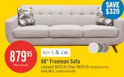 The Brick Kort & Co. Freeman 88 Linen-Look Fabric Sofa with Wood Base and Tufted Back Cushions - Dove White offer