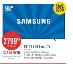 The Brick Samsung 98 4K UHD Edge Lit Dynamic Crystal Colour HDR10+ 120Hz Smart TV (UN98DU9000FXZC) offer