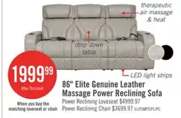 The Brick Elite 86 Genuine Leather Massage Power Reclining Sofa with Power Headrests and Storage Arms - Grey offer