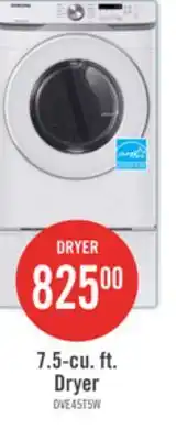 The Brick Samsung 7.5 Cu. Ft. Electric Dryer - White - Stackable - DVE45T6005W/AC offer