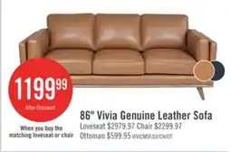 The Brick Vivia 86 Genuine Leather Sofa with Removable Seat Cushions and Wood Base - Caramel Brown offer
