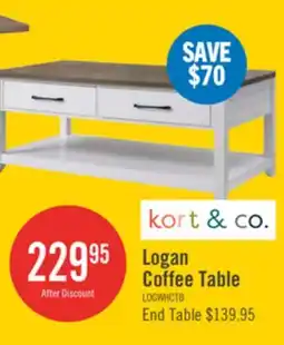 The Brick Kort & Co. Logan 23.25 Traditional Coffee Table with Storage and Shelf - White and Walnut Oak offer