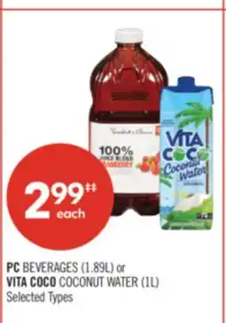 Shoppers Drug Mart PC BEVERAGES (1.89L) or VITA COCO COCONUT WATER (1L) offer