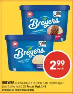 Shoppers Drug Mart BREYERS CLASSIC FROZEN DESSERT offer