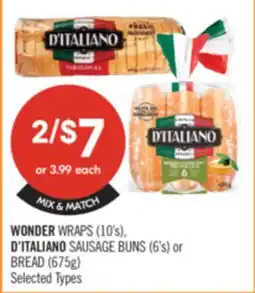 Shoppers Drug Mart WONDER WRAPS (10'S), D'ITALIANO SAUSAGE BUNS (16'S) OR BREAD (675G) offer