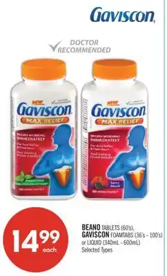 Shoppers Drug Mart BEANO TABLETS (60's), GAVISCON FOAMTABS (36's - 100's) or LIQUID (340mL - 600mL) offer