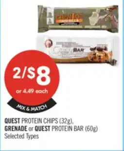 Shoppers Drug Mart QUEST PROTEIN CHIPS (32g), GRENADE or QUEST PROTEIN BAR (60g) offer