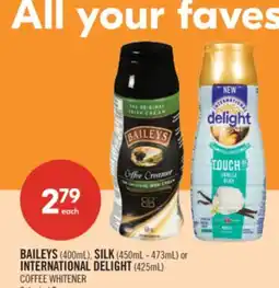 Shoppers Drug Mart BAILEYS (400mL), SILK (450mL - 473mL) or INTERNATIONAL DELIGHT (425mL) COFFEE WHITENER offer