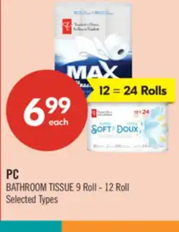 Shoppers Drug Mart PC BATHROOM TISSUE 9 Roll - 12 Roll offer