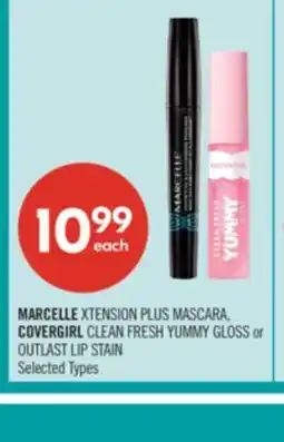 Shoppers Drug Mart MARCELLE XTENSION PLUS MASCARA, COVERGIRL CLEAN FRESH YUMMY GLOSS or OUTLAST LIP STAIN offer