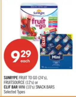 Shoppers Drug Mart SUNRYPE FRUIT TO GO (24's), FRUITSOURCE (12's) or CLIF BAR MINI (10's) SNACK BARS offer