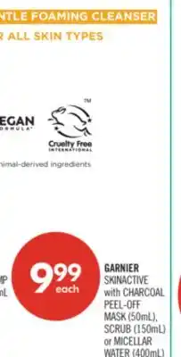 Shoppers Drug Mart GARNIER SKINACTIVE with CHARCOAL PEEL-OFF MASK (50mL), SCRUB (150mL) or MICELLAR WATER (400mL) offer