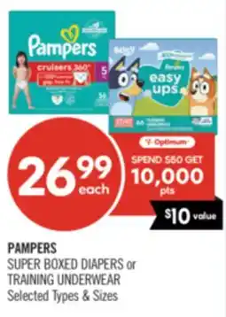 Shoppers Drug Mart PAMPERS SUPER BOXED DIAPERS or TRAINING UNDERWEAR offer