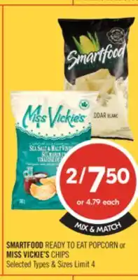 Shoppers Drug Mart SMARTFOOD READY TO EAT POPCORN or MISS VICKIE'S CHIPS offer