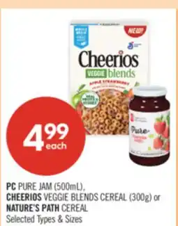 Shoppers Drug Mart PC PURE JAM (500mL) CHEERIOS VEGGIE BLENDS CEREAL (300g) or NATURE'S PATH CEREAL offer