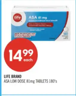 Shoppers Drug Mart LIFE BRAND ASA LOW DOSE 81mg TABLETS 180's offer