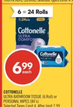 Shoppers Drug Mart COTTONELLE ULTRA BATHROOM TISSUE (6 Roll) or PERSONAL WIPES (84's) offer