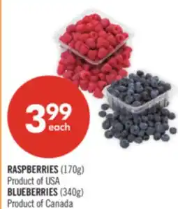Shoppers Drug Mart RASPBERRIES (170g) Product of USA BLUEBERRIES (340g) Product of Canada offer