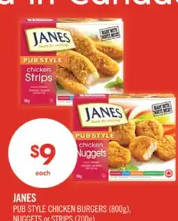 Shoppers Drug Mart JANES PUB STYLE CHICKEN BURGERS (800g), NUGGETS or STRIPS (700g) offer