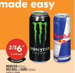 Shoppers Drug Mart MONSTER (473mL), RED BULL or GURU (355mL ENERGY DRINK offer
